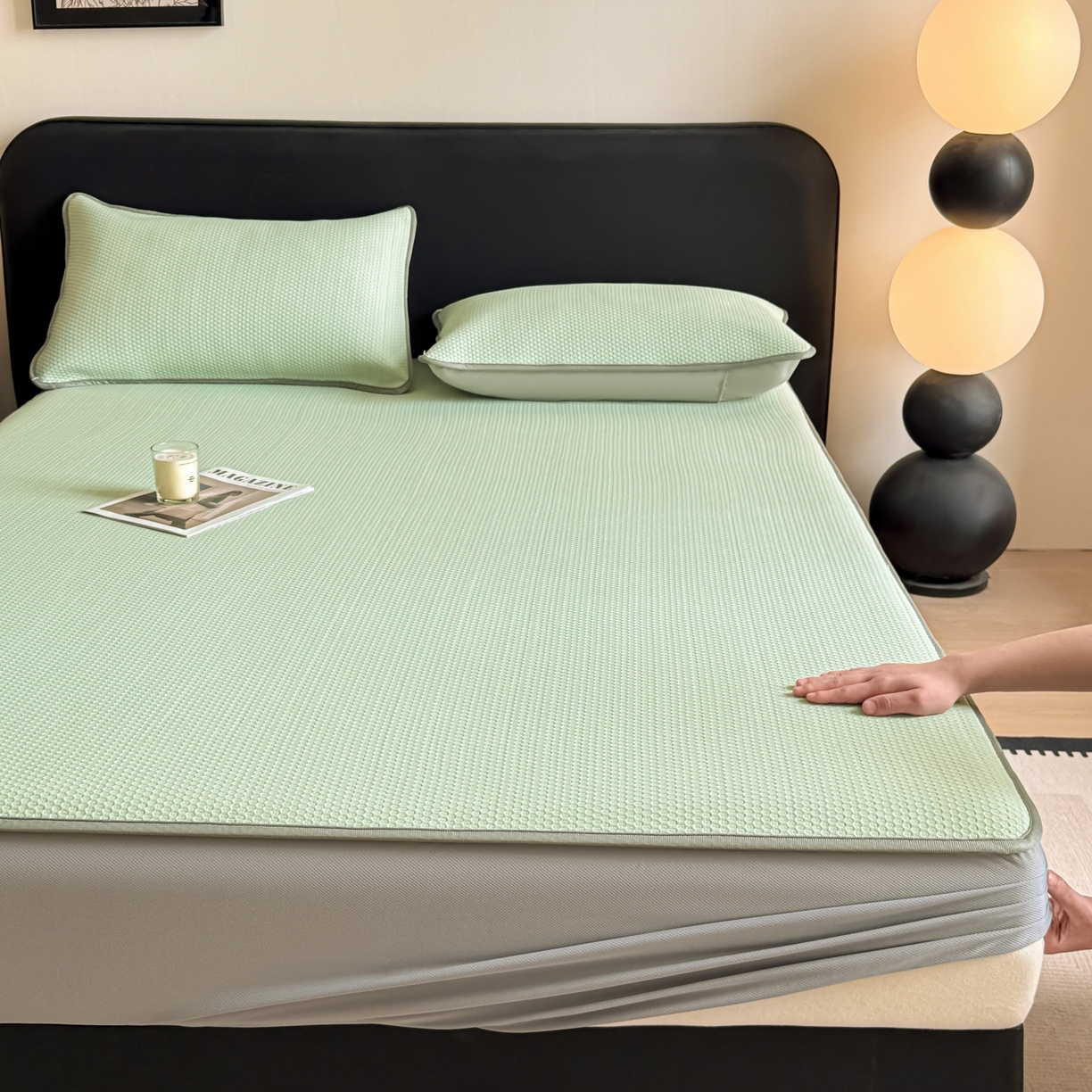 91家纺网 家纺一手货源 找家纺 （总）欧邦 2026新款PE中分子提花冰豆豆凉席床笠夏被套件-蜂巢系列