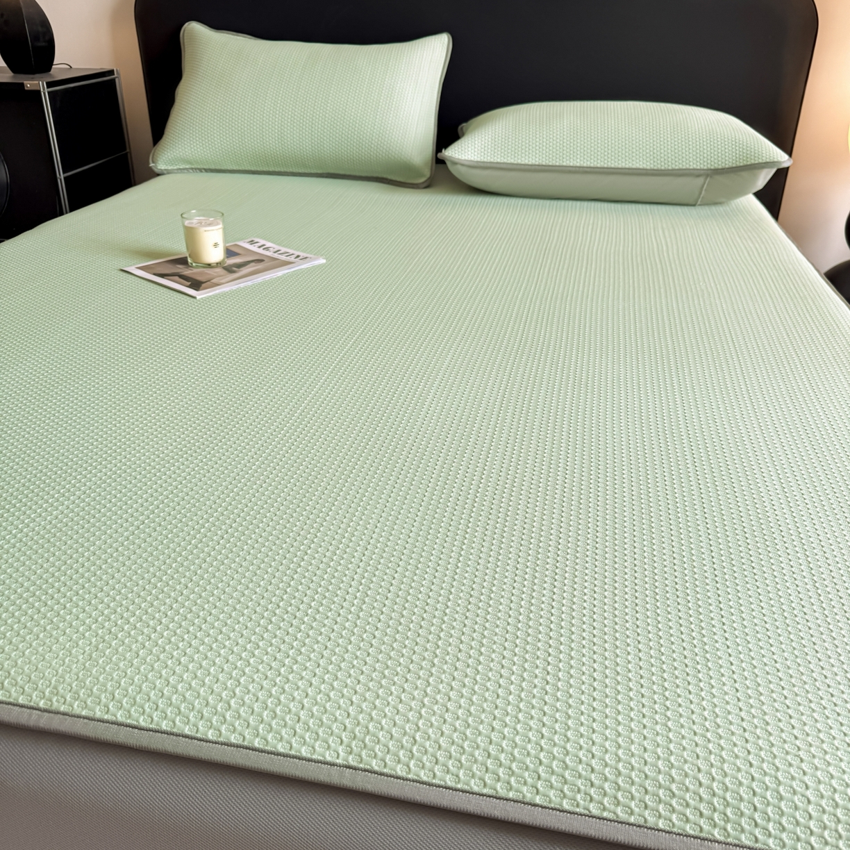 91家纺网 家纺一手货源 找家纺 （总）欧邦 2026新款PE中分子提花冰豆豆凉席床笠夏被套件-蜂巢系列