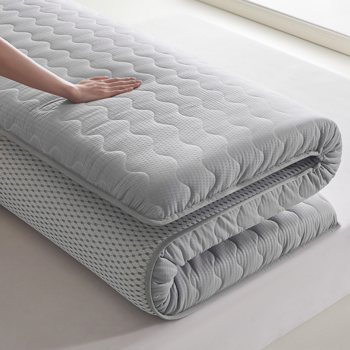 91家纺网 家纺一手货源 找家纺 畅畅家纺 2026新款磨毛泡泡抗压棉床垫 泡泡灰色