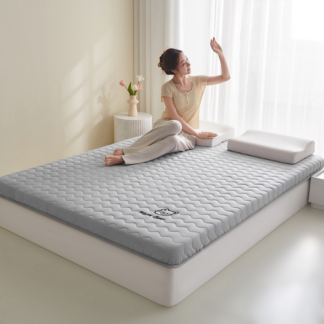 91家纺网 家纺一手货源 找家纺 畅畅家纺 2026新款磨毛泡泡抗压棉床垫 泡泡灰色