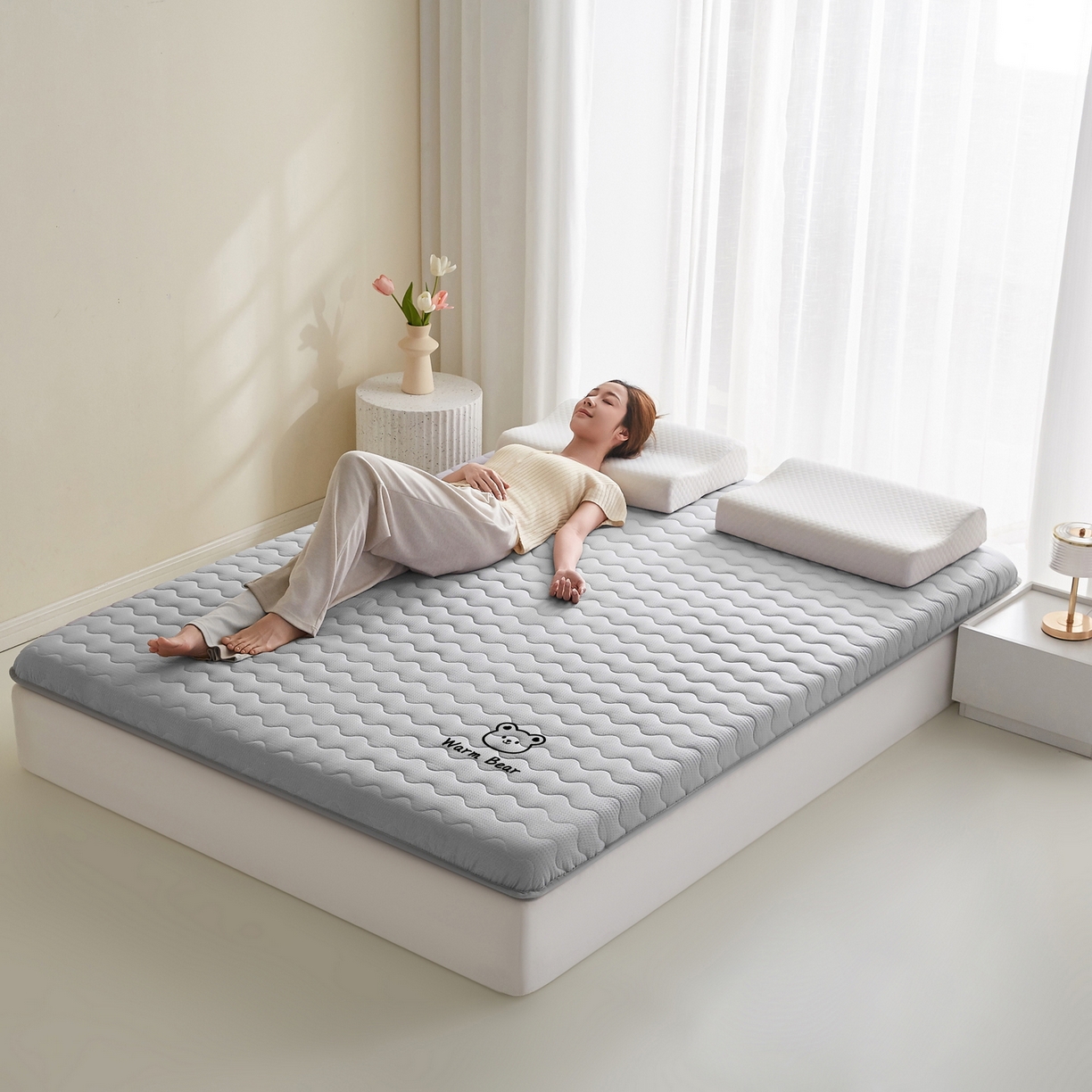 91家纺网 家纺一手货源 找家纺 畅畅家纺 2026新款磨毛泡泡抗压棉床垫 泡泡灰色