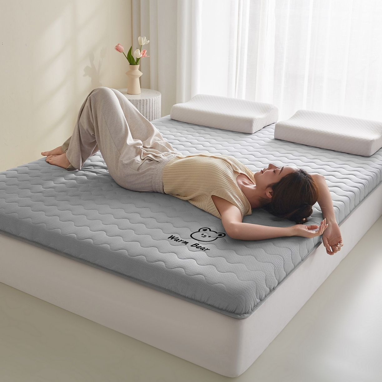 91家纺网 家纺一手货源 找家纺 畅畅家纺 2026新款磨毛泡泡抗压棉床垫 泡泡灰色