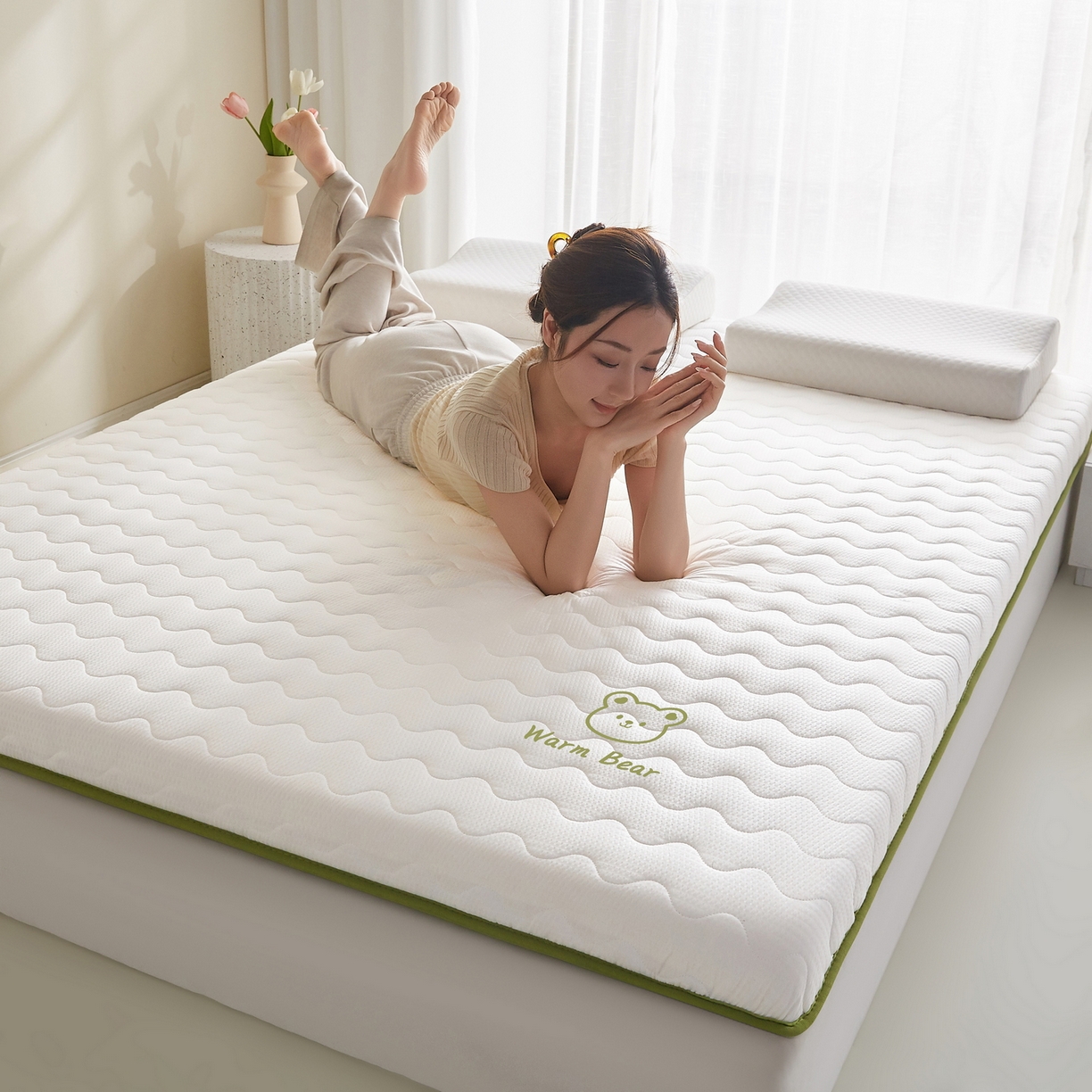 91家纺网 家纺一手货源 找家纺 畅畅家纺 2026新款磨毛泡泡抗压棉床垫 泡泡白色