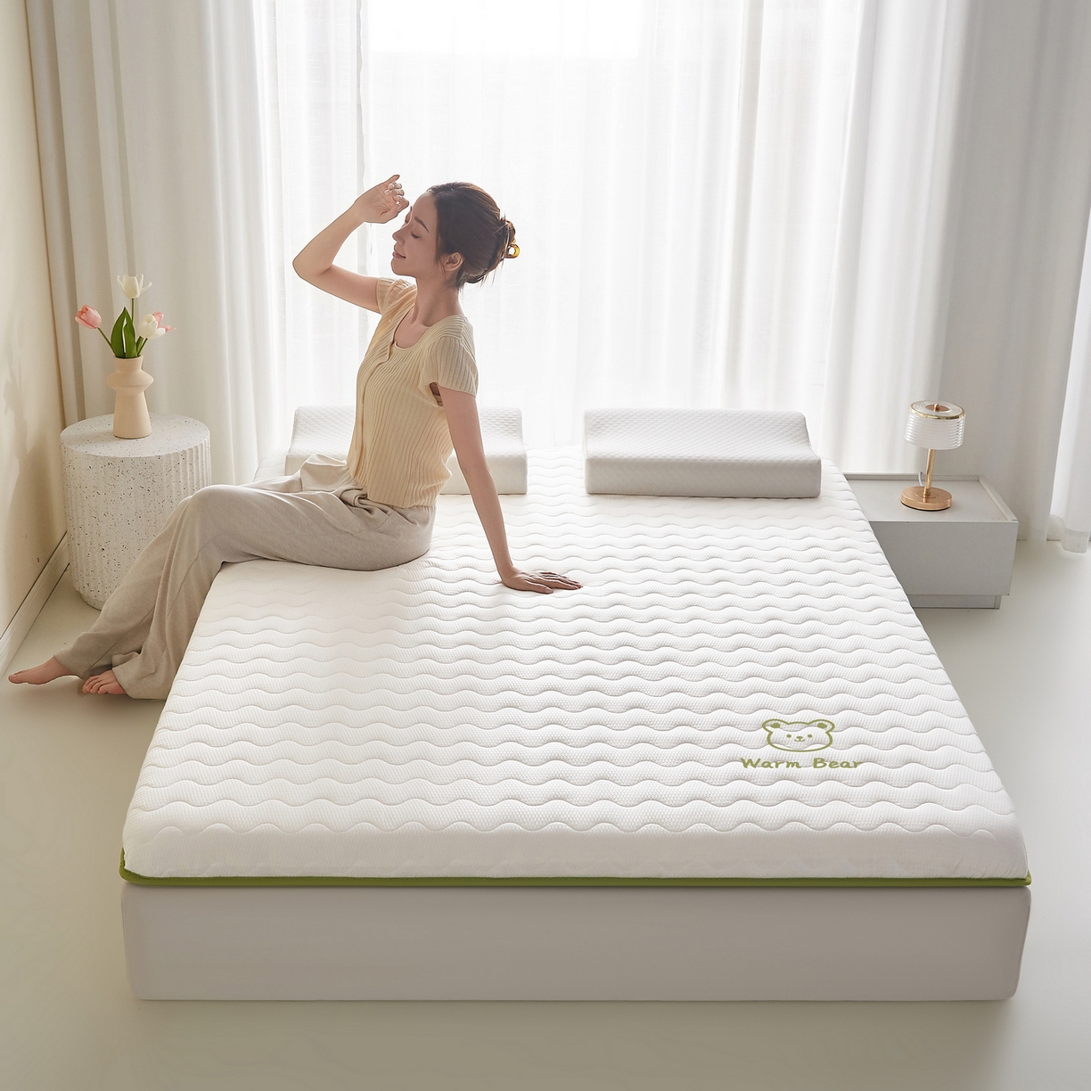 91家纺网 家纺一手货源 找家纺 畅畅家纺 2026新款磨毛泡泡抗压棉床垫 泡泡白色