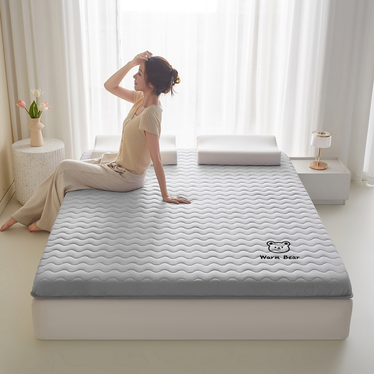 91家纺网 家纺一手货源 找家纺 畅畅家纺 2026新款磨毛泡泡抗压棉床垫 泡泡灰色