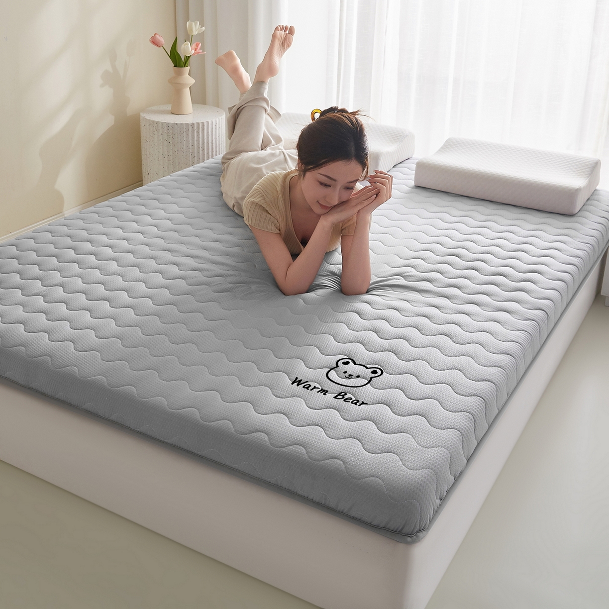 91家纺网 家纺一手货源 找家纺 畅畅家纺 2026新款磨毛泡泡抗压棉床垫 泡泡灰色