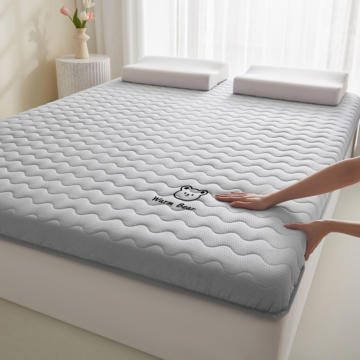 91家纺网 家纺一手货源 找家纺 畅畅家纺 2026新款磨毛泡泡抗压棉床垫 泡泡灰色