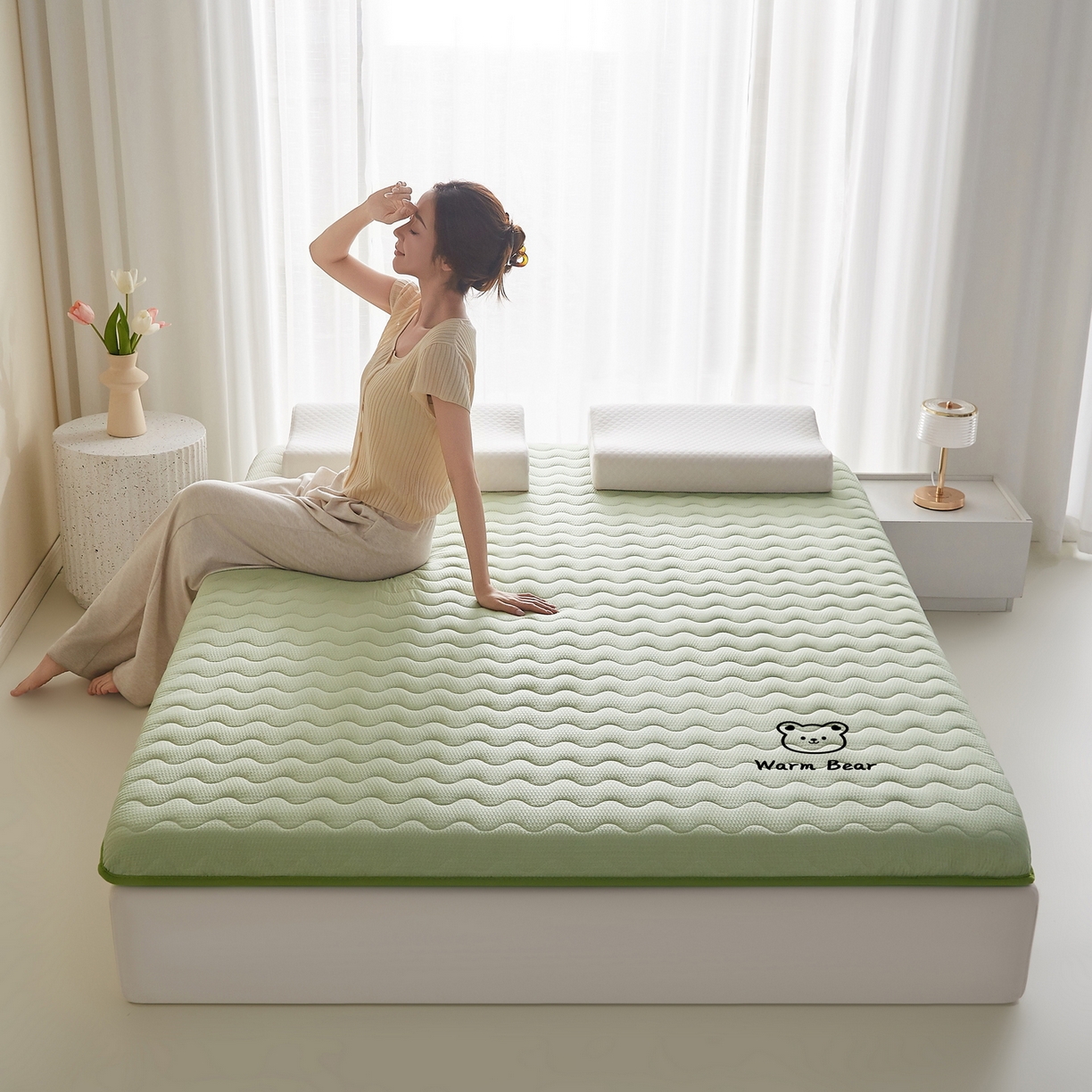 91家纺网 家纺一手货源 找家纺 畅畅家纺 2026新款磨毛泡泡抗压棉床垫 泡泡绿色