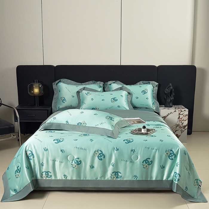 赛丽雅 2026新款拼角轻奢冰丝凉感夏被四件套 幸运绿