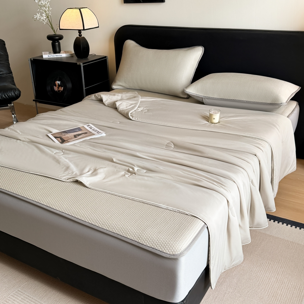 91家纺网 家纺一手货源 找家纺 （总）欧邦 2026新款PE中分子提花冰豆豆凉席床笠夏被套件-蜂巢系列