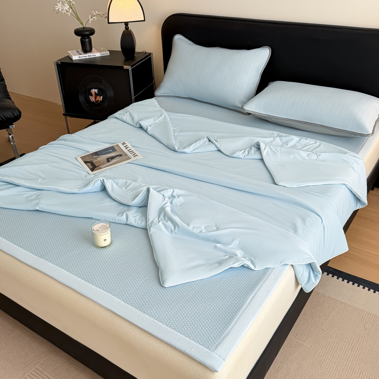 91家纺网 家纺一手货源 找家纺 （总）欧邦 2026新款PE中分子提花冰豆豆凉席床笠夏被套件-蜂巢系列