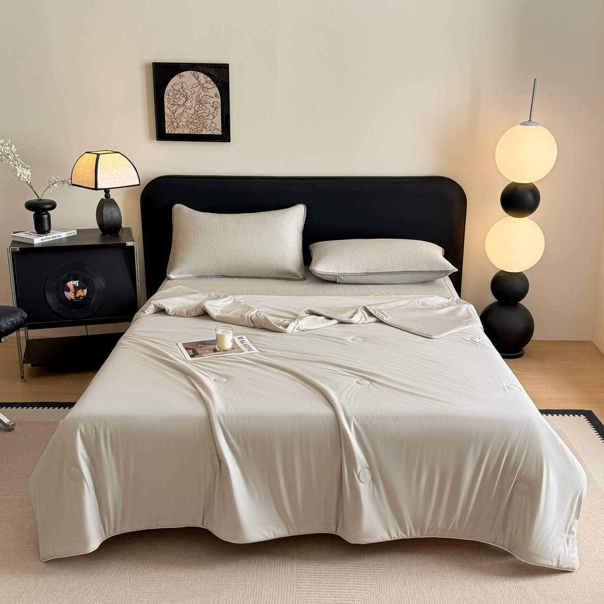 91家纺网 家纺一手货源 找家纺 欧邦 2026新款PE中分子提花冰豆豆凉席床笠夏被套件-蜂巢系列 蜂巢-卡其-凉席款