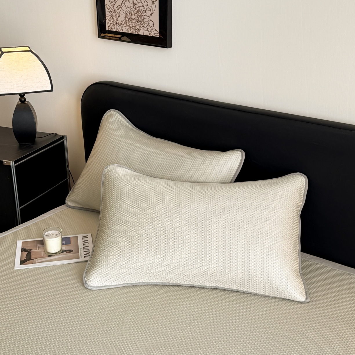 91家纺网 家纺一手货源 找家纺 欧邦 2026新款PE中分子提花冰豆豆凉席床笠夏被套件-蜂巢系列 蜂巢-卡其-凉席款