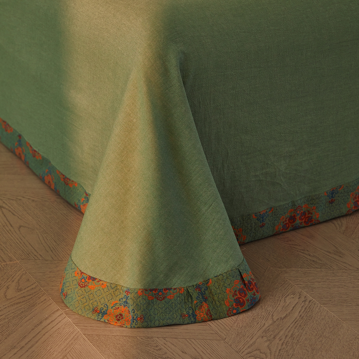 91家纺网 家纺一手货源 找家纺 （总）仰望棉麻双层纱供应链 2026新款财源滚滚一花三色全棉色织提花双层纱纽扣款四件套