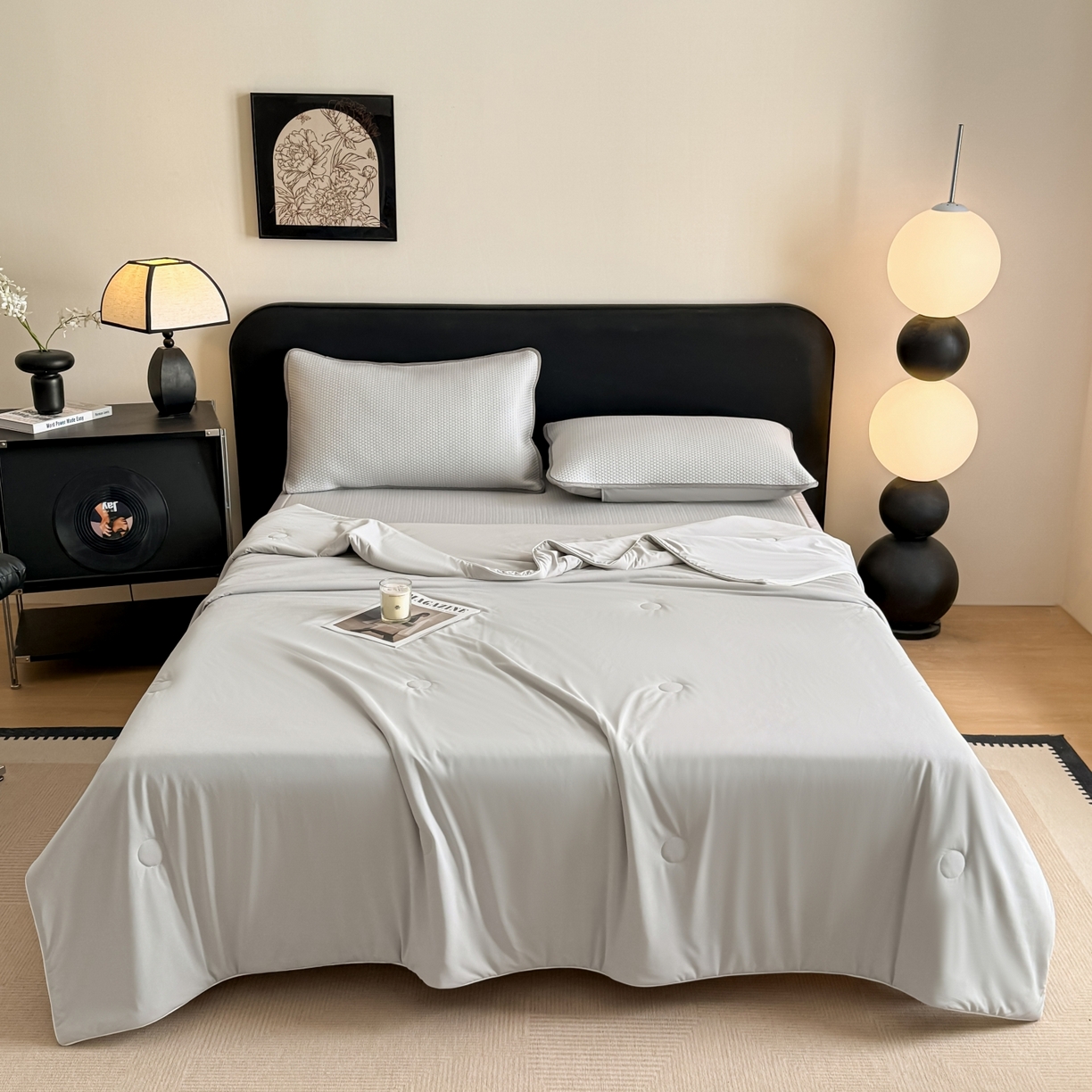 91家纺网 家纺一手货源 找家纺 欧邦 2026新款PE中分子提花冰豆豆凉席床笠夏被套件-蜂巢系列 蜂巢-浅灰-凉席款