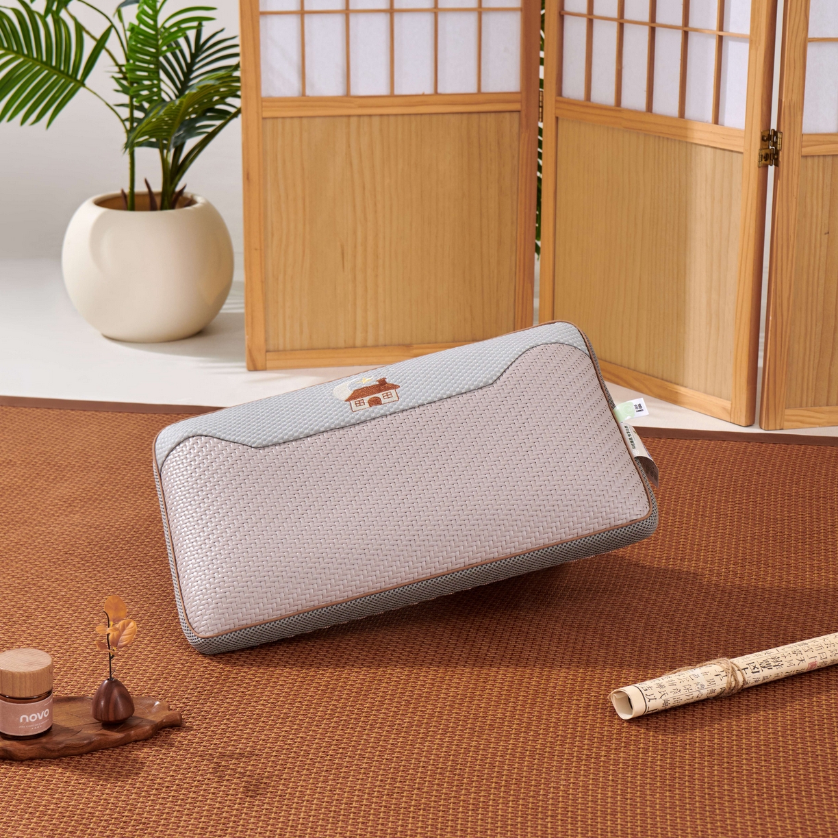 91家纺网 家纺一手货源 找家纺 永旺家纺 2026新款凉感PE藤记忆枕枕头枕芯 PE藤枕-浅灰