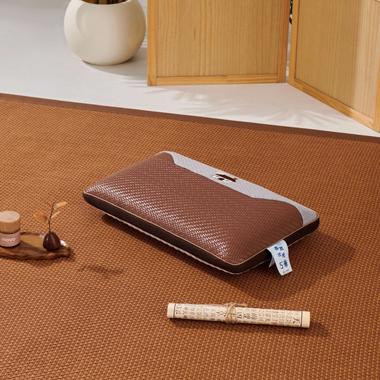 91家纺网 家纺一手货源 找家纺 永旺家纺 2026新款凉感PE藤记忆枕枕头枕芯 PE藤枕-咖色