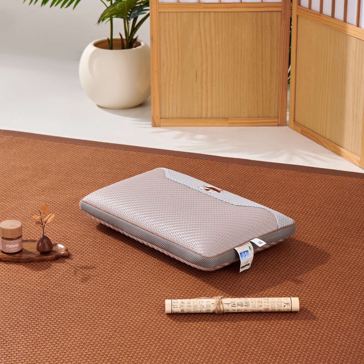 91家纺网 家纺一手货源 找家纺 永旺家纺 2026新款凉感PE藤记忆枕枕头枕芯 PE藤枕-浅灰