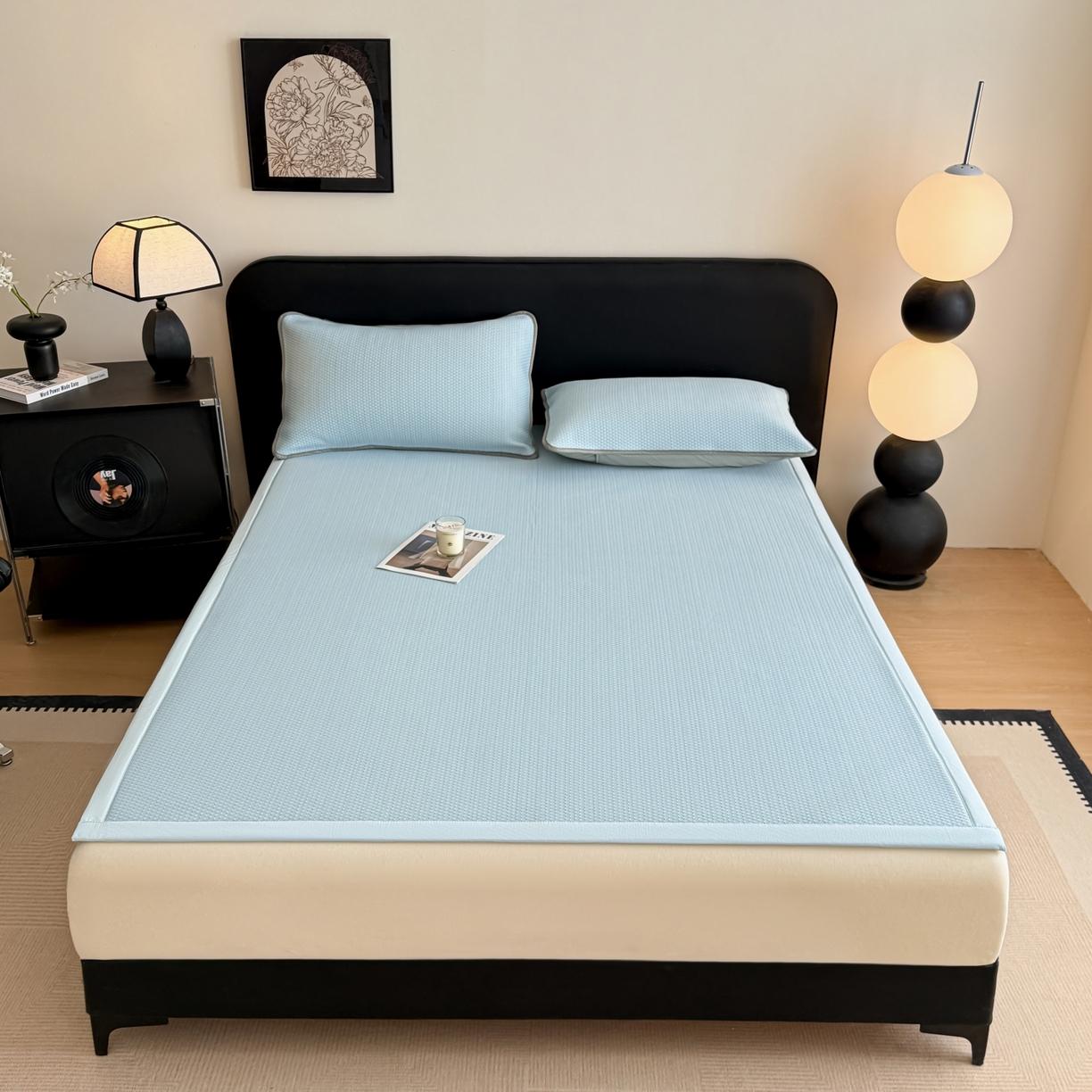 91家纺网 家纺一手货源 找家纺 欧邦 2026新款PE中分子提花冰豆豆凉席床笠夏被套件-蜂巢系列 蜂巢-浅蓝-凉席款