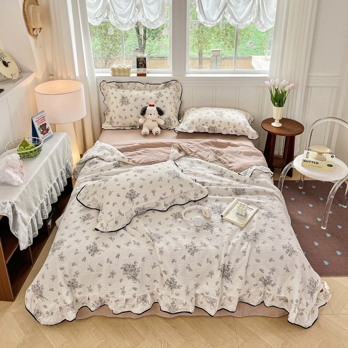 91家纺网 家纺一手货源 找家纺 （总）利禾家纺 2026新款法式花边泡芙纱夏被四件套