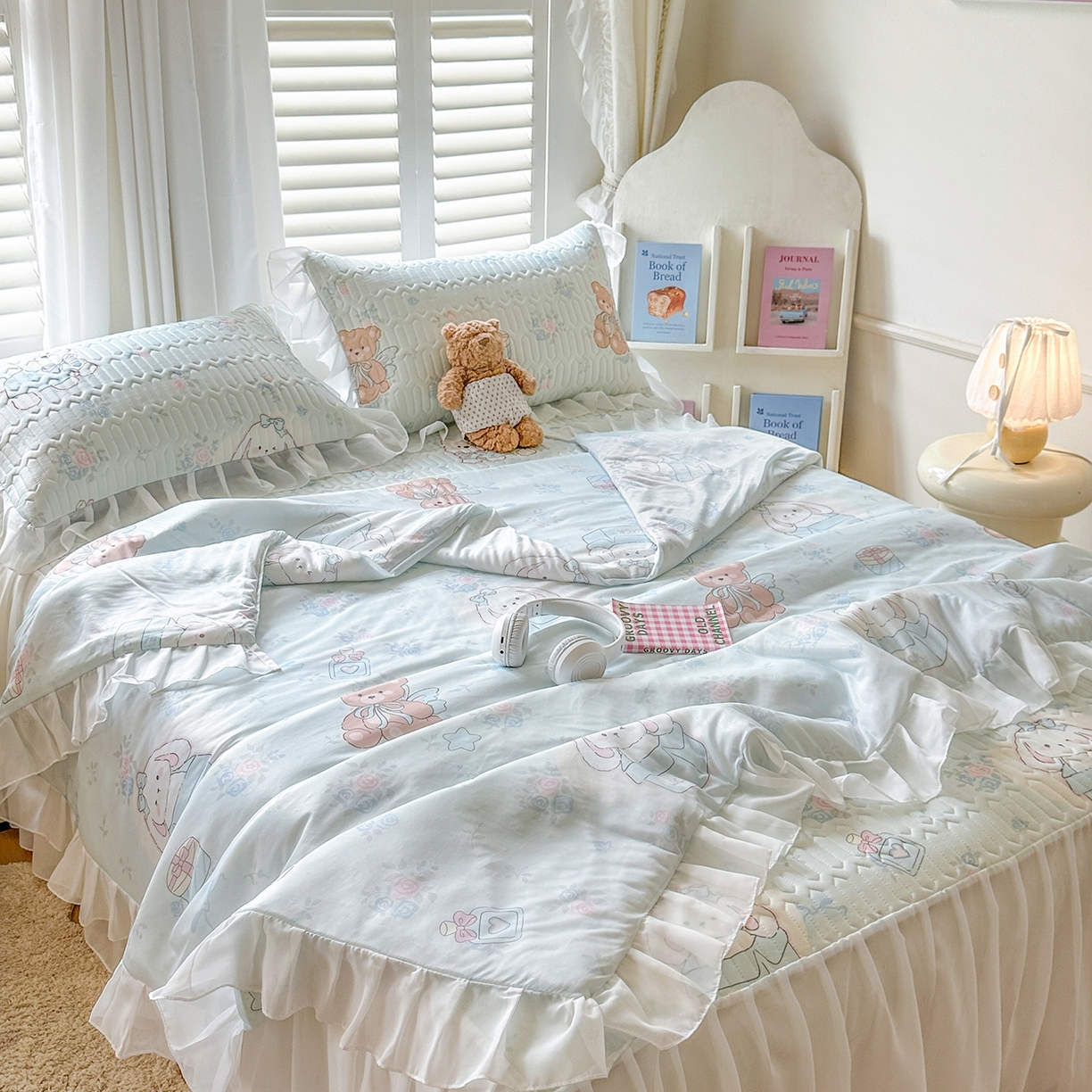 91家纺网 家纺一手货源 找家纺 慕澄2026新款小版印花床裙款乳胶凉席凉感丝夏被四件套 薄荷日记