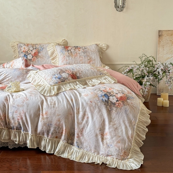 91家纺网 家纺一手货源 找家纺 （总）花香四季家纺 2026新款全棉双层纱数码印花四件套