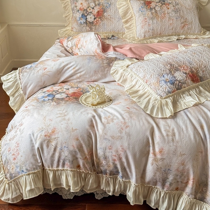 91家纺网 家纺一手货源 找家纺 （总）花香四季家纺 2026新款全棉双层纱数码印花四件套