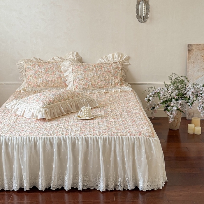 91家纺网 家纺一手货源 找家纺 花香四季家纺 2026新款全棉双层纱数码印花四件套 朝花夕拾