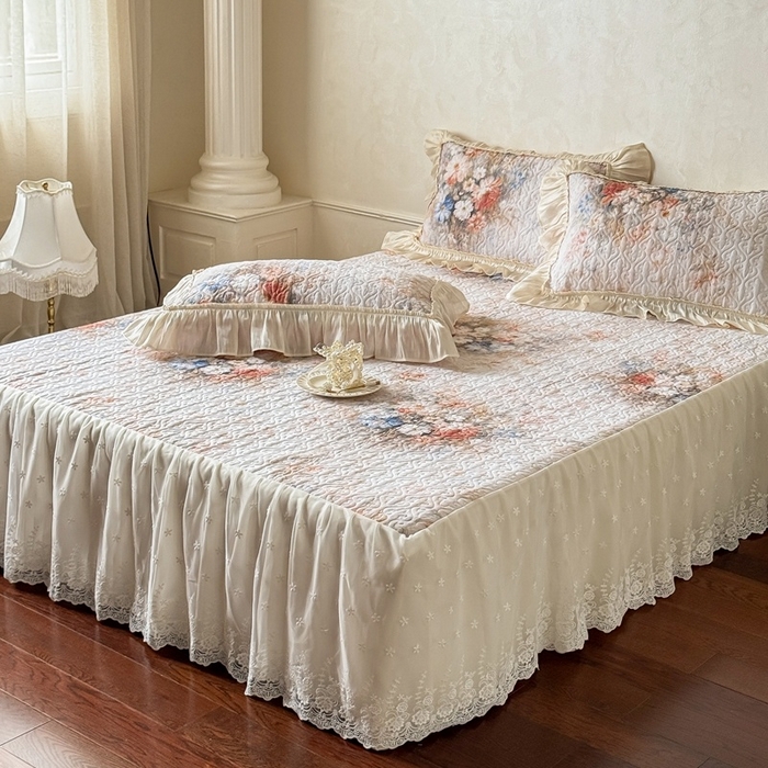 91家纺网 家纺一手货源 找家纺 花香四季家纺 2026新款全棉双层纱数码印花四件套 半夏