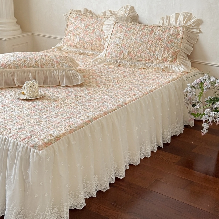 91家纺网 家纺一手货源 找家纺 花香四季家纺 2026新款全棉双层纱数码印花四件套 朝花夕拾