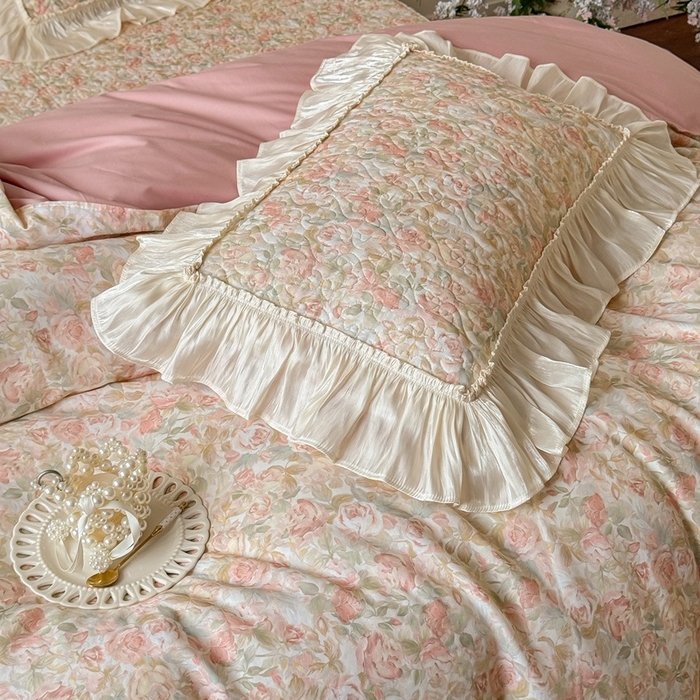 91家纺网 家纺一手货源 找家纺 花香四季家纺 2026新款全棉双层纱数码印花四件套 朝花夕拾