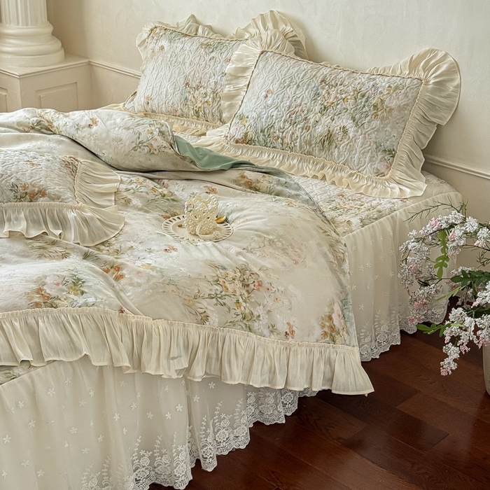 91家纺网 家纺一手货源 找家纺 花香四季家纺 2026新款全棉双层纱数码印花四件套 洛丽可