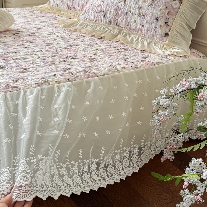 91家纺网 家纺一手货源 找家纺 花香四季家纺 2026新款全棉双层纱数码印花四件套 海棠花开-紫