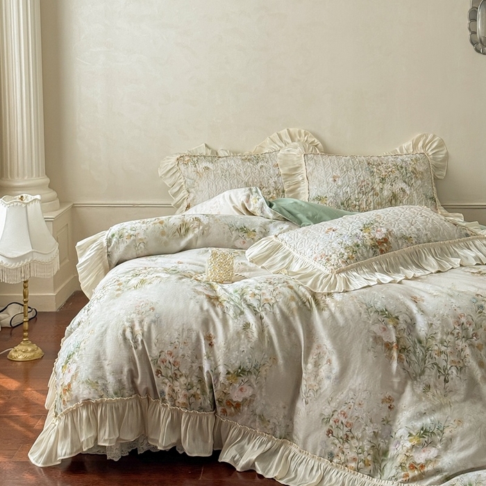 91家纺网 家纺一手货源 找家纺 花香四季家纺 2026新款全棉双层纱数码印花四件套 洛丽可