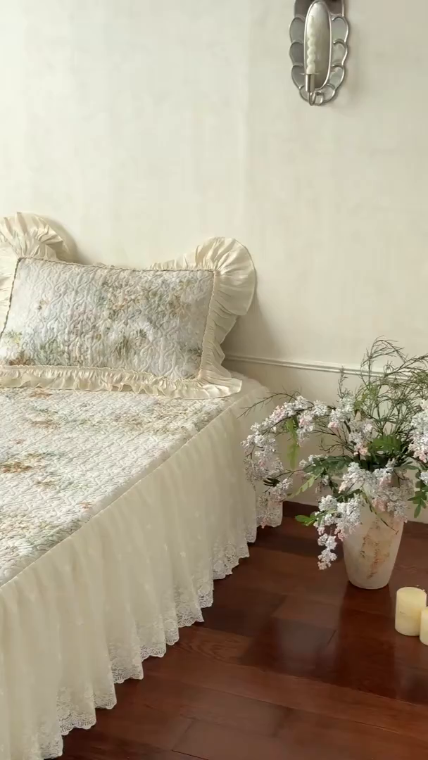 91家纺网 家纺一手货源 找家纺 花香四季家纺 2026新款全棉双层纱数码印花四件套 洛丽可