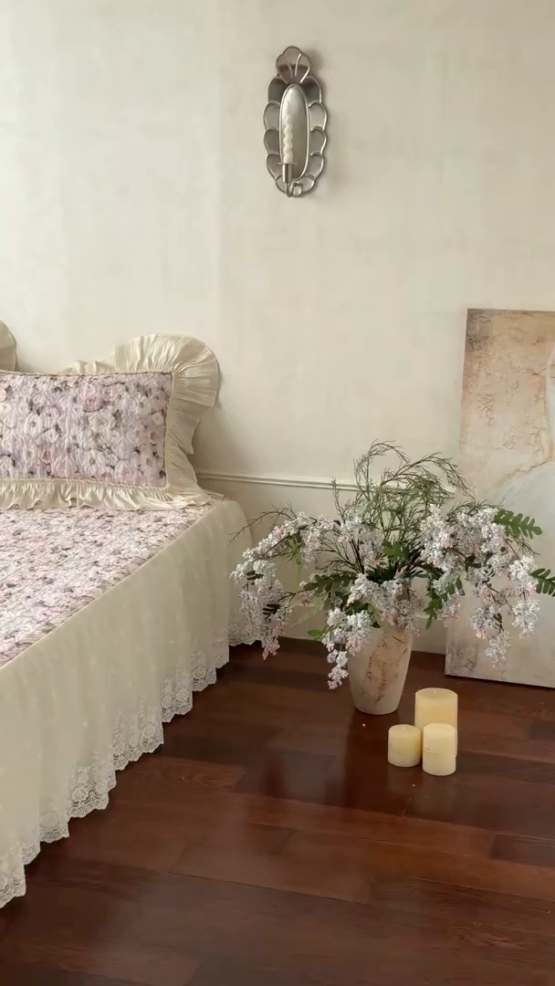 91家纺网 家纺一手货源 找家纺 花香四季家纺 2026新款全棉双层纱数码印花四件套 海棠花开-紫