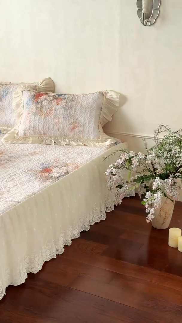 91家纺网 家纺一手货源 找家纺 花香四季家纺 2026新款全棉双层纱数码印花四件套 半夏