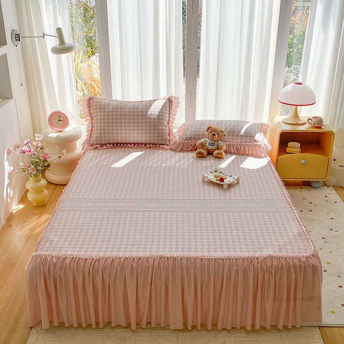 91家纺网 家纺一手货源 找家纺 （总）悦织湾家纺 2026新款床裙款3D华夫格豆豆凉席三件套千鸟阁凉豆豆冰爽夏凉席子三件套