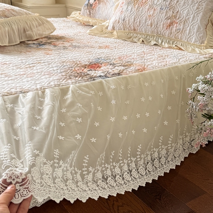 91家纺网 家纺一手货源 找家纺 （总）花香四季家纺 2026新款全棉双层纱床裙三件套