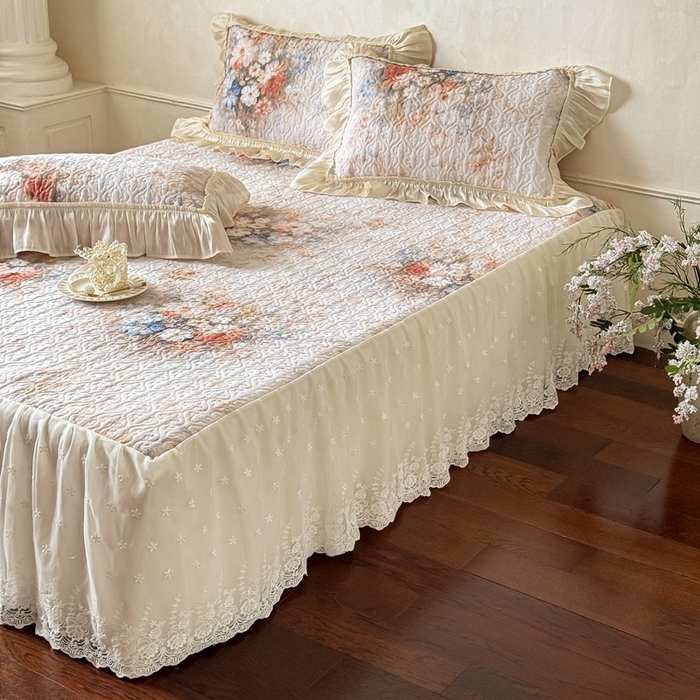 91家纺网 家纺一手货源 找家纺 （总）花香四季家纺 2026新款全棉双层纱床裙三件套