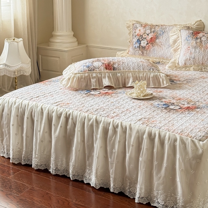 91家纺网 家纺一手货源 找家纺 （总）花香四季家纺 2026新款全棉双层纱床裙三件套