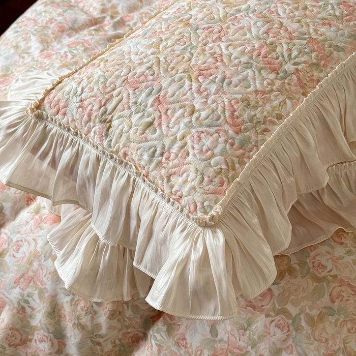 91家纺网 家纺一手货源 找家纺 花香四季家纺 2026新款全棉双层纱床裙三件套 朝花夕拾