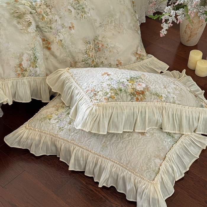 91家纺网 家纺一手货源 找家纺 花香四季家纺 2026新款全棉双层纱床裙三件套 洛丽可