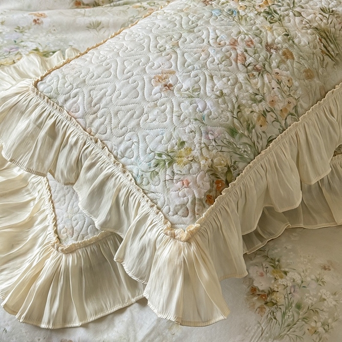 91家纺网 家纺一手货源 找家纺 花香四季家纺 2026新款全棉双层纱床裙三件套 洛丽可