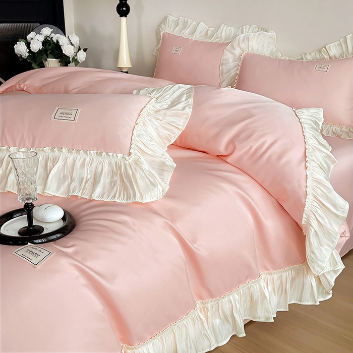 91家纺网 家纺一手货源 找家纺 花香四季家纺 2026新款亲肤天丝棉四件套 少女粉