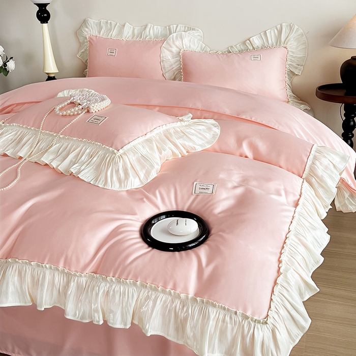 91家纺网 家纺一手货源 找家纺 花香四季家纺 2026新款亲肤天丝棉四件套 少女粉