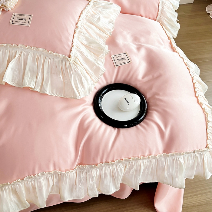 91家纺网 家纺一手货源 找家纺 花香四季家纺 2026新款亲肤天丝棉四件套 少女粉