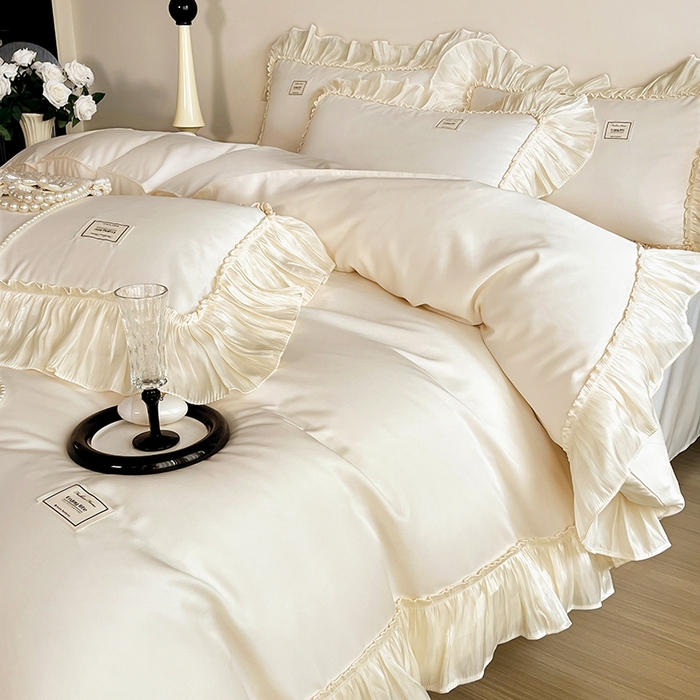 91家纺网 家纺一手货源 找家纺 花香四季家纺 2026新款亲肤天丝棉四件套 奶油白