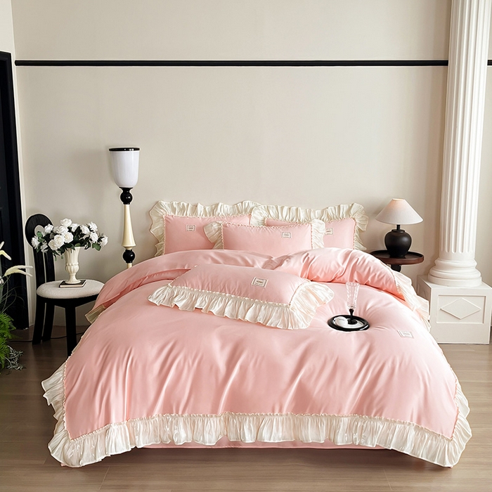 91家纺网 家纺一手货源 找家纺 花香四季家纺 2026新款亲肤天丝棉四件套 少女粉