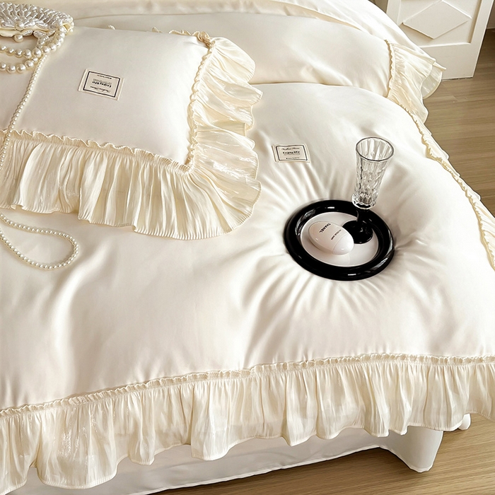 91家纺网 家纺一手货源 找家纺 花香四季家纺 2026新款亲肤天丝棉四件套 奶油白